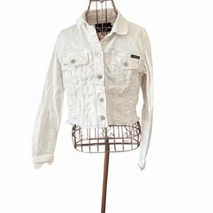 Calvin Klein Jeans – Cropped Denim Jacket – Women's Medium White – Raw Hem